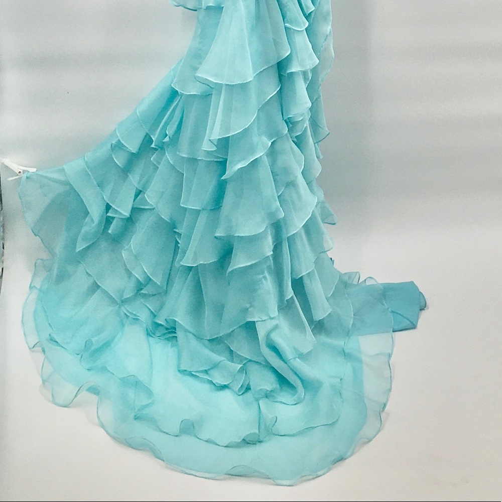 $1695 Terani Couture Aqua Ruffle Prom Gem … - Picture 8 of 14